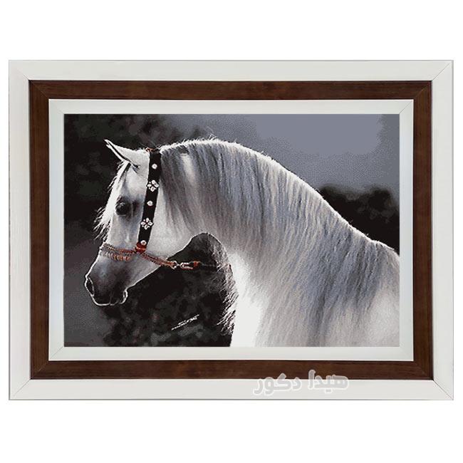 تابلو فرش ماشینی طرح کله اسب سفید زیبا کد 3006