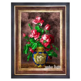 تابلو فرش ماشینی گل و گلدان مجلسی گل رز کد 2163