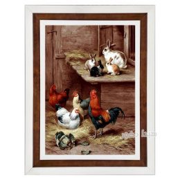 تابلو فرش ماشینی حیوانات مرغ و خروس و خرگوش کد 3036