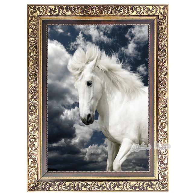 تابلو فرش ماشینی ارزان قیمت طرح اسب سفید کد 3121