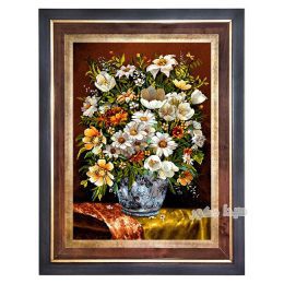 تابلو فرش ماشینی گل و گلدان گل بابونه با قیمت ارزان و مناسب کادو کد 2183