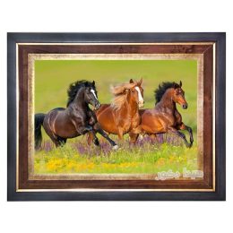 تابلو فرش سه اسب دونده زیبا - ماشینی دستباف گونه با قیمت مناسب کد 3141