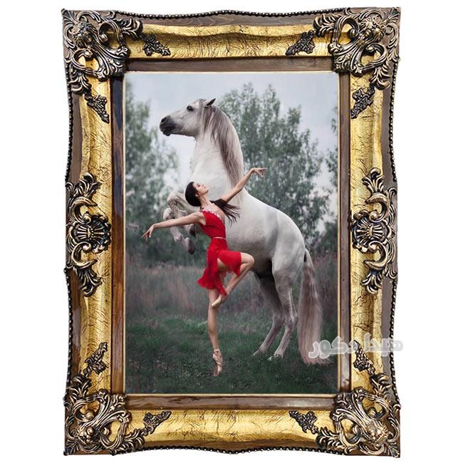 تابلو فرش ماشینی دستباف گونه طرح رقص دختر و اسب کد 6390