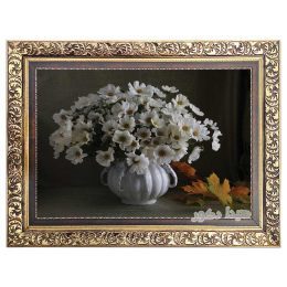 تابلو فرش گل و گلدان گل ها سفید و زیبا و خاص - ماشینی دستباف گونه ارزان قیمت کد 2553