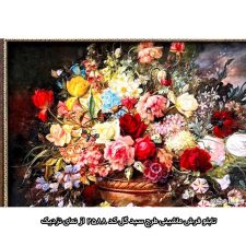 تابلو فرش ماشینی طرح سبد گل های رنگارنگ کد 2588 از نمای نزدیک
