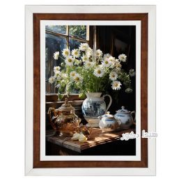 تابلو فرش گل و گلدان گل بابونه کنار پنجره کد 2703