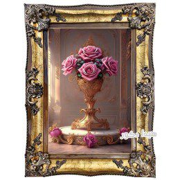 تابلو فرش ماشینی گل و گلدان سلطنتی گل رز صورتی کد 2716