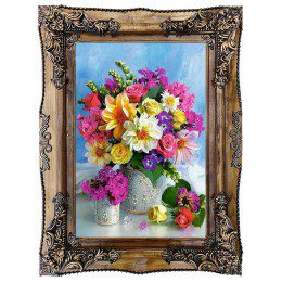 تابلو فرش کادویی ماشینی جدید طرح گل و گلدان گل های زیبا و خوش رنگ کد 2830
