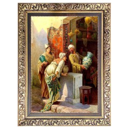 تابلو فرش ماشینی طرح کوزه فروش بازار کد 3424