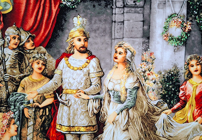تابلو فرش ماشینی تاج گذاری حضرت سلیمان و ملکه سبا کد 3818 از نمای نزدیک
