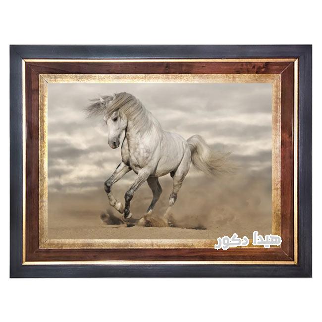 تابلو فرش ماشینی اسب سفید در کویر کد 7207 تابلو فرش ماشینی اسب سفید در کویر کد 7207