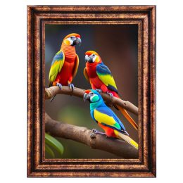 تابلو فرش ماشینی طرح سه 3 طوطی روی شاخه درخت کد 3240