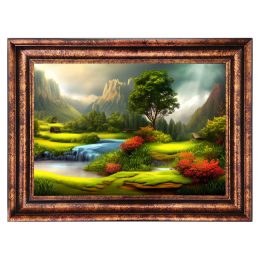 تابلو فرش ماشینی طرح منظره دره مه آلود و کوهستان کد 5559