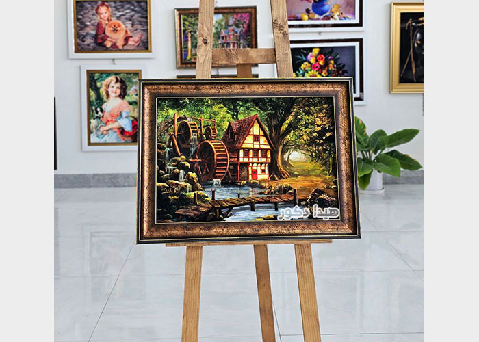 تابلو فرش ماشینی منظره کلبه و آسیاب