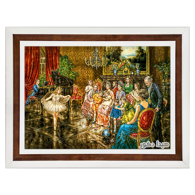 تابلو فرش ماشینی طرح جدید مهمانی پیانو زن و رقص باله کد 4013 تابلو فرش ماشینی طرح جدید مهمانی پیانو زن و رقص باله کد 4013