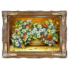 تابلو فرش ماشینی طرح سبد گل بابونه زیبا (ملیسا) کد 2852