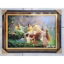 تابلو فرش ماشینی طرح شش پری کد 3992 با قاب سوبل طلایی
