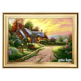 تابلو فرش ماشینی منظره غروب کلبه زیبا کد 5361