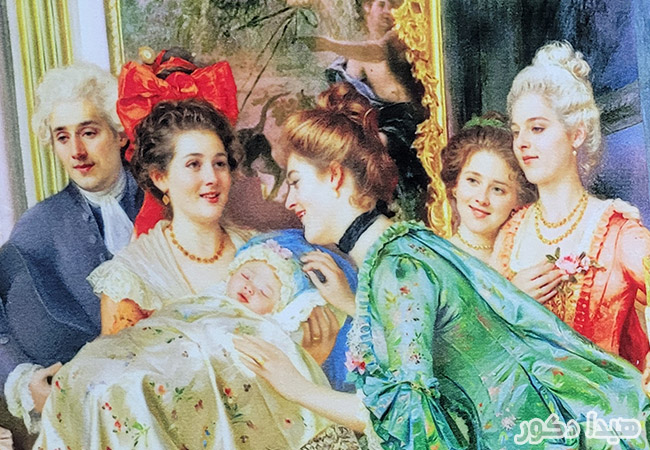 چهره های تابلو فرش ماشینی طرح تولد نوزاد از نمای نزدیک