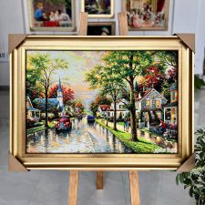 تابلو فرش ماشینی منظره خیابان کلاسیک و قدیمی اروپایی کد 4139