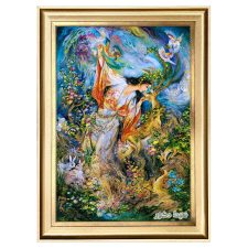 تابلو فرش ماشینی مینیاتور بوسه بر آهو (رستن) کد 5949