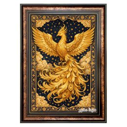 تابلو فرش ماشینی ققنوس طلایی کد 6839