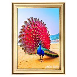 تابلو فرش ماشینی طرح جلوه سرخ طاووس در ساحل کد 7280