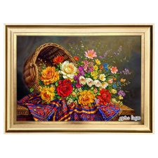 تابلو فرش ماشینی سبد گل رز ریخته کد 2953