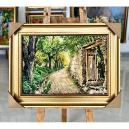 تابلو فرش ماشینی منظره کوچه باغ قدیمی و زیبا کد 5756